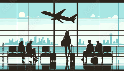 Concept of the image of an international airport. Vector illustration.