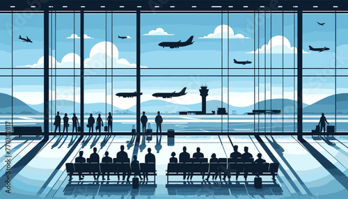 Concept of the image of an international airport. Vector illustration.