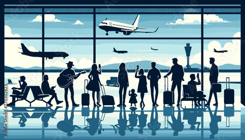 Concept of the image of an international airport. Vector illustration.