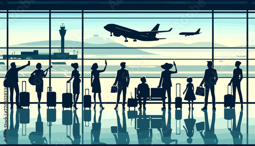 Concept of the image of an international airport. Vector illustration.