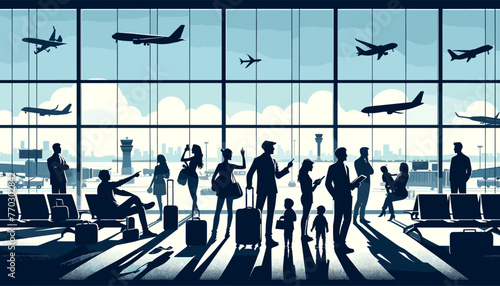 Concept of the image of an international airport. Vector illustration.
