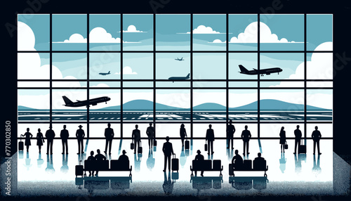 Concept of the image of an international airport. Vector illustration.