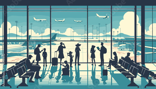 Concept of the image of an international airport. Vector illustration.