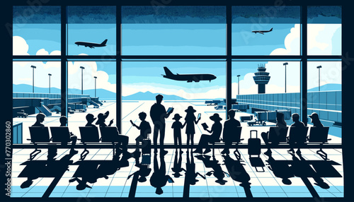 Concept of the image of an international airport. Vector illustration.
