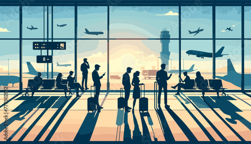 Concept of the image of an international airport. Vector illustration.