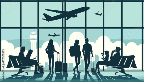 Concept of the image of an international airport. Vector illustration.