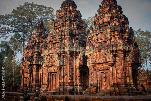 The main pagodas of Banteay Srei Temple in Siem Reap, Cambodia