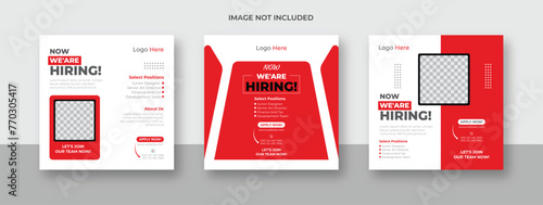 We are hiring job vacancy for social media post banner design template .with clore red and black We are hiring ajob vacancy for a square web banner designer.