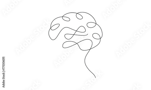 Vector continuous one simple single abstract line drawing of human brain isolated on a white background