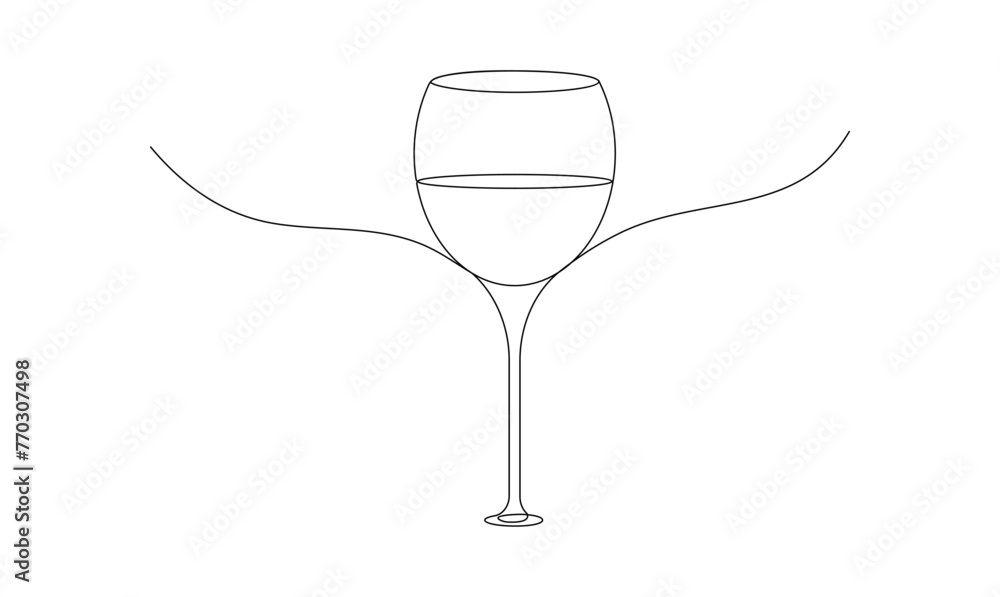 Vector continuous one simple single abstract line drawing of wine glass isolated on a white background Vector continuous one simple single abstract line drawing of wine glass isolated on a white background