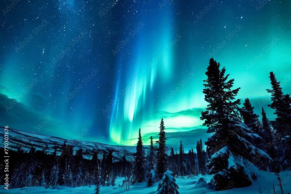 Obraz premium color Aurora Bore Above A Mountain Range