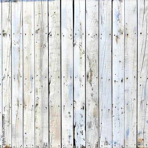 White wooden planks, distressed and weathered with blue streaks, seamless texture for wall background