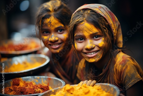 two children's hands are immersed in pink and yellow paint, evoking a sense of joy and creativity