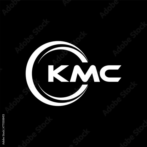 KMC letter logo design with black background in illustrator, cube logo, vector logo, modern alphabet font overlap style. calligraphy designs for logo, Poster, Invitation, etc. photo