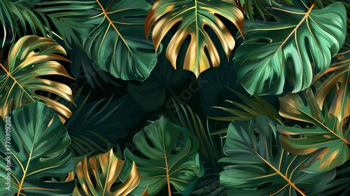 background with golden embroidered plant leaves