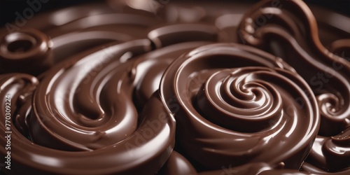  Close-Up of a Dark Chocolate Swirl. A close-up photo of a rich, dark chocolate swirl. The chocolate is smooth and creamy.