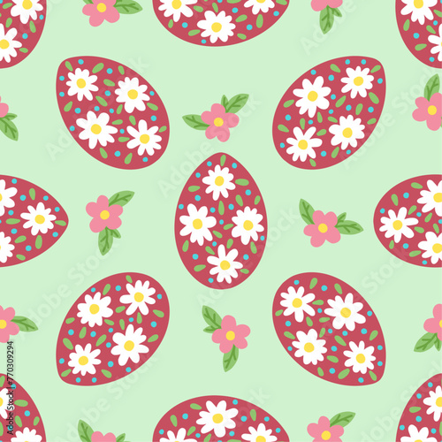 Easter eggs seamless pattern, spring holidays minimalist hugge illustration