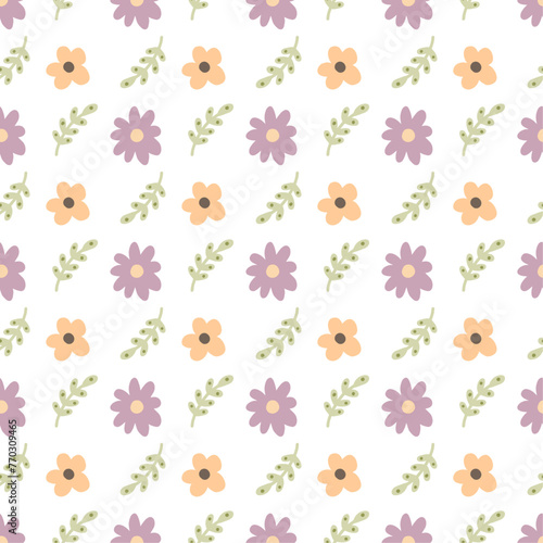 Flowers seamless pattern, nature minimalist hugge illustration