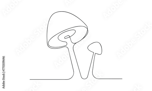 Vector continuous one simple single abstract line drawing of Mushroom isolated on a white background
