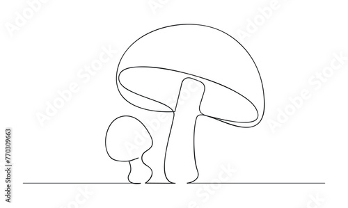 Vector continuous one simple single abstract line drawing of Mushroom isolated on a white background
