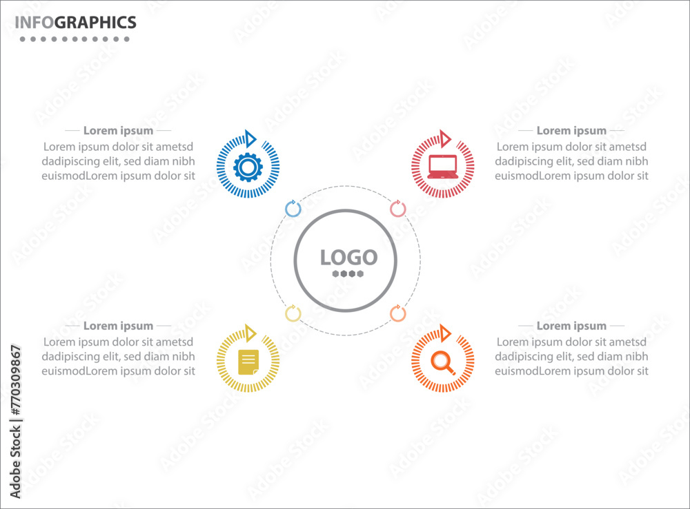 Circle infographic template with 4 options for presentations. Vector infographic design template. diagram, number options. Data visualization. Business concept with 4 steps, four process. Circle infographic template with 4 options for presentations. Vector infographic design template. diagram, number options. Data visualization. Business concept with 4 steps, four process.
