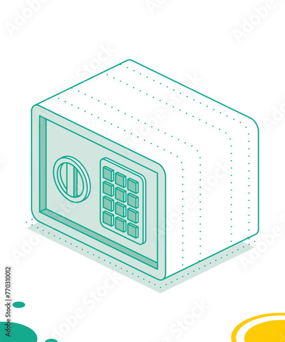 Isometric safe. Outline object isolated on white background. Icon of security.