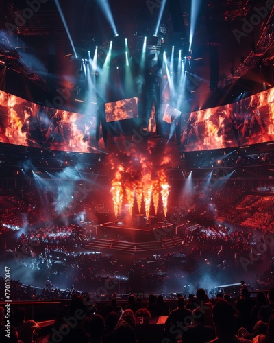 Center Stage Thrills: Capturing the Drama of E-Sports in a Grand Event Hall generative ai