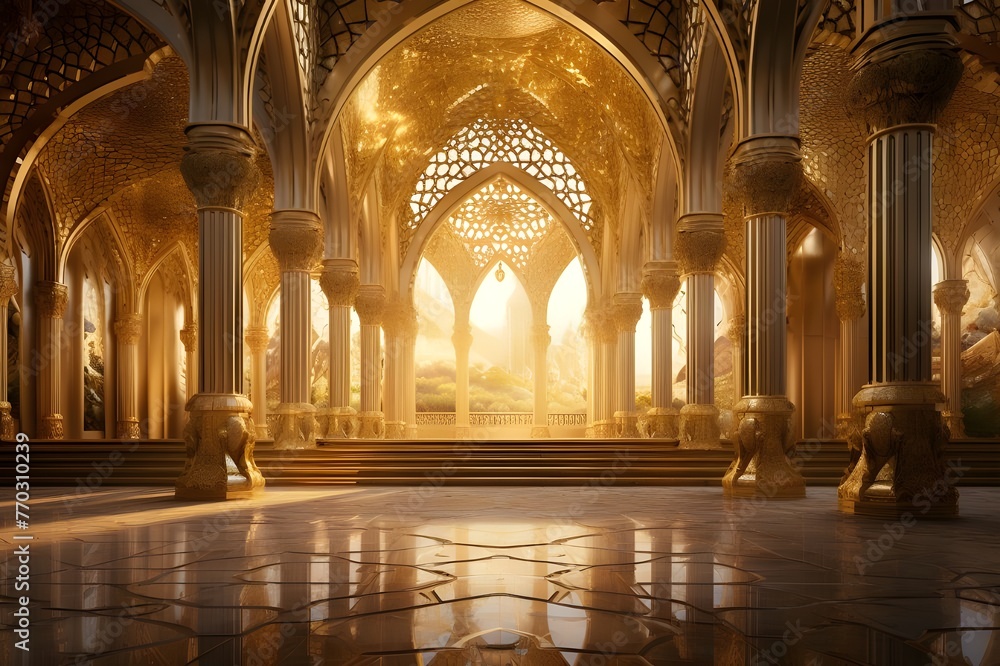 Majestic Opulence: A 3D White and Gold Mosque






