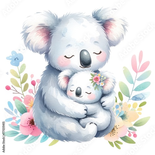 Koala Cuddles: A Delicate Bond Blossoming Amidst Floral Serenity