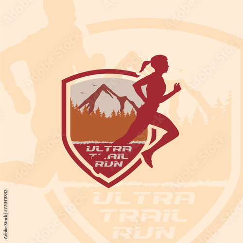 Ultra Trail Running logo  vector illustration on white background 