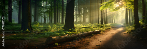 Sun-kissed Forest Path: A Lyrical Portrayal of Nature's Tranquility and Timelessness photo