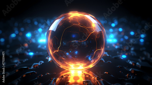 Futuristic energy sphere on black background representing AI and future technologies