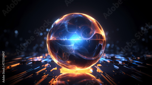Futuristic energy sphere on black background representing AI and future technologies