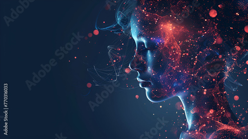 Female head made of blue shapes and trails over stars,,
Girls head silhouette space and astrology Woman and passing time A cosmic phenomenon known as the Nebula of, Generative Ai photo