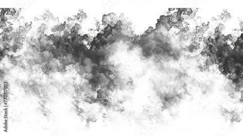 A black and white image of a cloud with a white background. The cloud is very thick and he is stormy. Scene is dark and ominous, with the stormy clouds looming over the white background