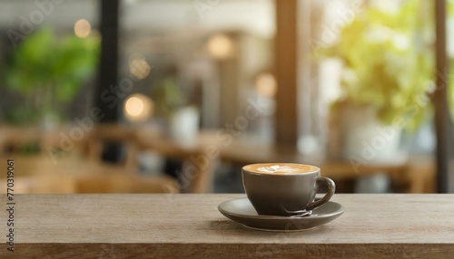 Cozy Café Retreat: Selective Focus on Wooden Table in Restaurant