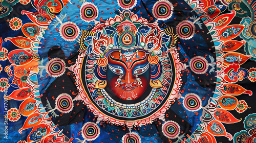 This image captures a colorful Bhutanese mask representing cultural heritage and artistic expression through intricate designs photo