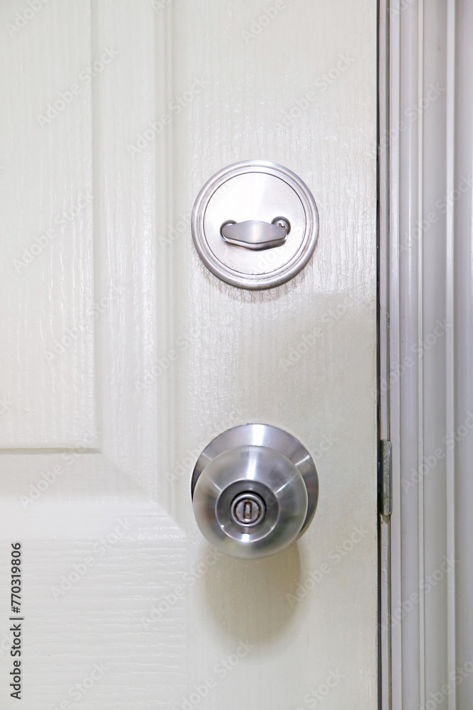 White door with deadbolt lock and Doorknob White door with deadbolt lock and Doorknob