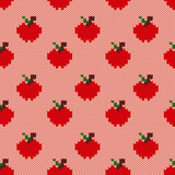 seamless knitted pattern with red apple fruit