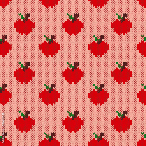 seamless knitted pattern with red apple fruit