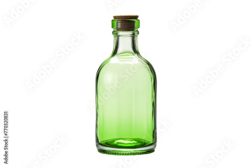 Green Glass Bottle With Wooden Stopper. On a White or Clear Surface PNG Transparent Background.