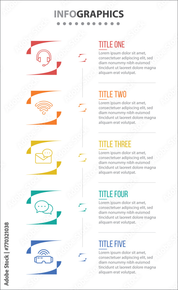 Naklejka premium Vector Infographic design with icons. process diagram, flow chart, info graph, Infographics for business concept, presentations banner, workflow layout. 5 options or 5 steps. Vertical Steps