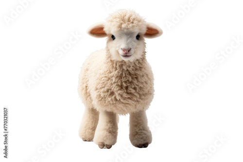 White Sheep Standing on Top of White Floor. On a White or Clear Surface PNG Transparent Background.
