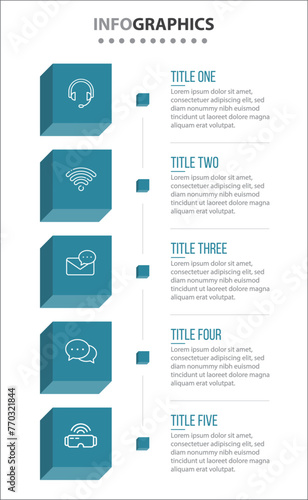 Vector Infographic design with icons. process diagram, flow chart, info graph, Infographics for business concept, presentations banner, workflow layout. 5 options or 5 steps. Vertical Steps