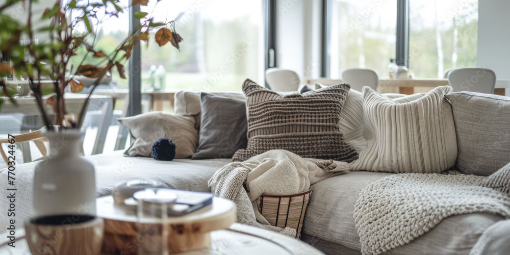 Elegant and modern living room interior with cozy decor elements Elegant and modern living room interior with cozy decor elements