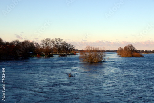 Flood in Winter at the River Aller near the Town Rethem, Lower Saxony photo