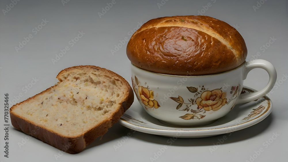 Loaf, tea mug, bread, gourmet