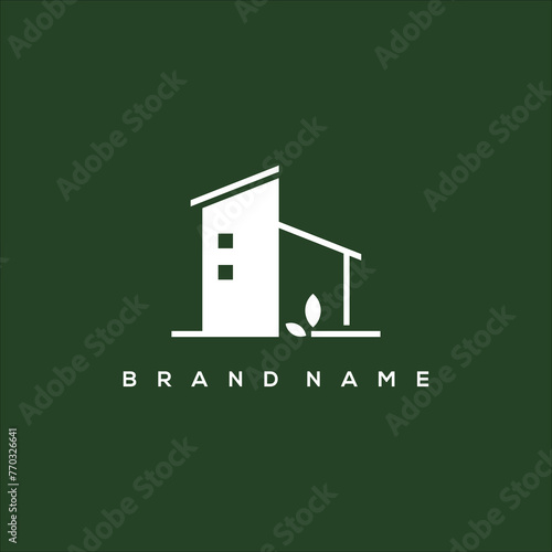 modern house and building with leaves vector logo