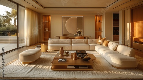 Modern Living Room Interior with Warm Tones and Elegant Decor