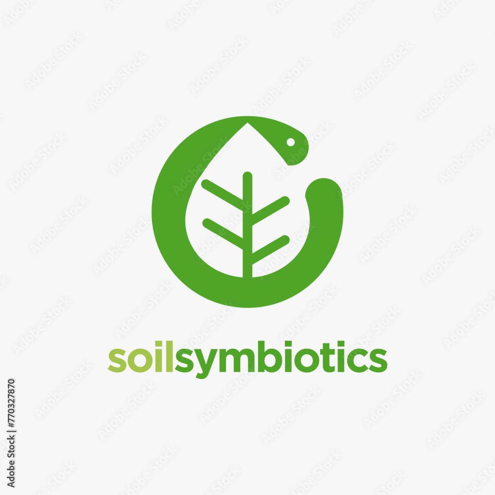 Fototapeta premium worm and leaf, symbiotics logo icon vector template on white background